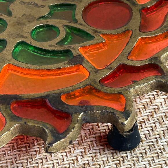 Vintage Sun Face Trivet Suncatcher Enamel Metal Boho Retro Kitchenware - Picture 7 of 7